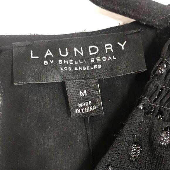 Laundry By Shelli Segal Women's Black Dot Blouse Size Medium Long Sleeve Ruffle - Picture 8 of 10